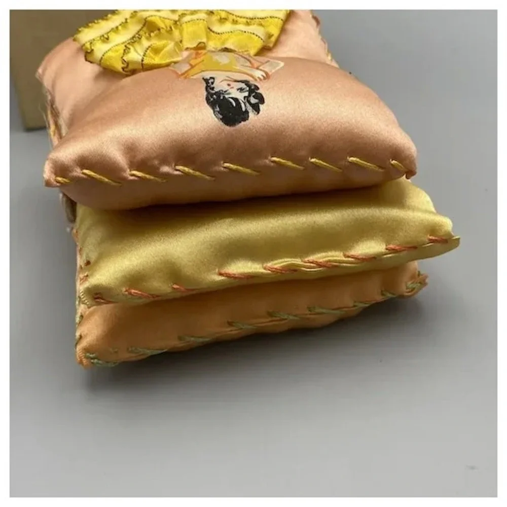 Vintage Handpainted Pillow Style Pincushion Girl‎ Ruffled Dress AS IS